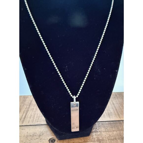Gucci Rectangle Pendant Necklace 925 Sterling Silver Ball Chain Unisex Italy 20" - Picture 4 of 8